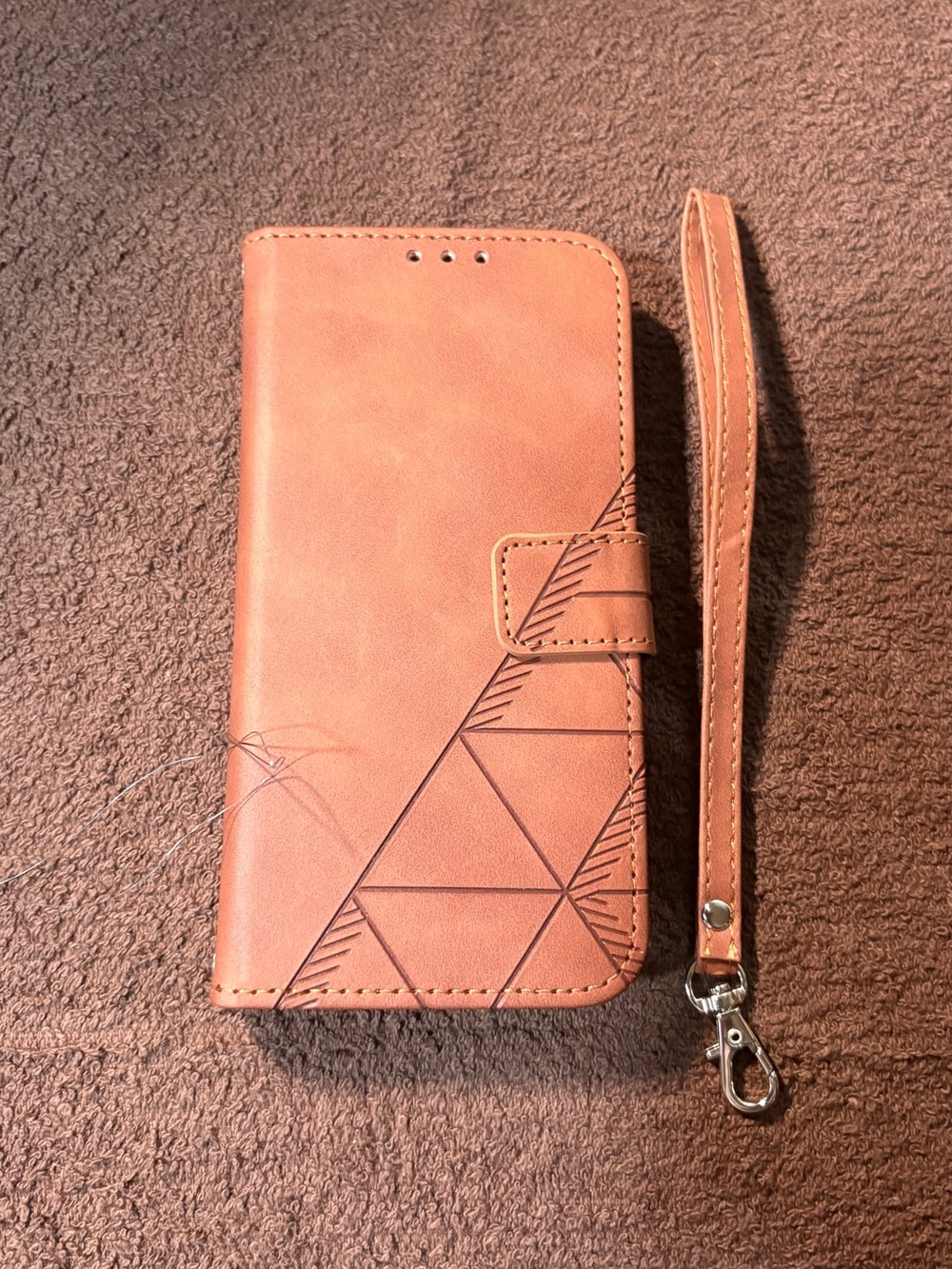 Apple Brown Geometric Wallet Phone Case with Wrist Strap